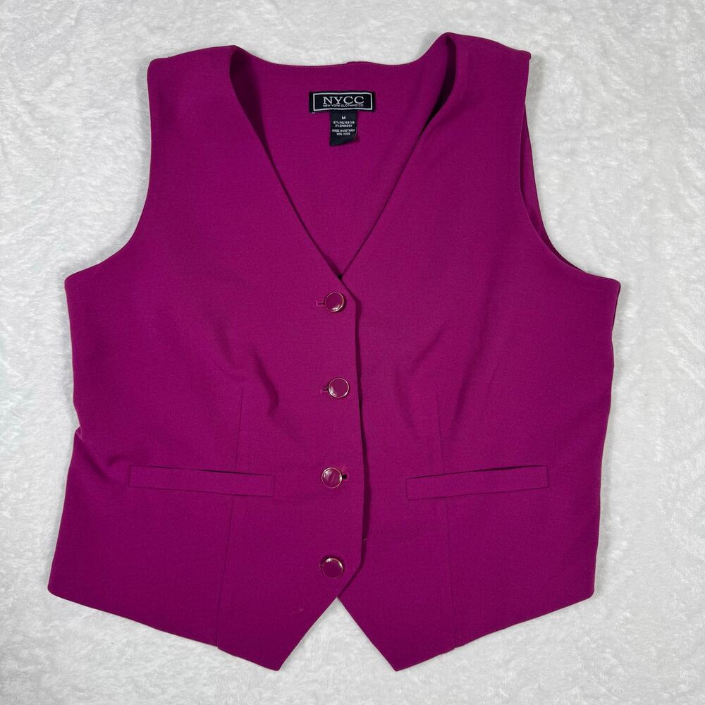 NYCC Women's M Purple Vest Blazer Single Breasted‎ Button Front Career Chic